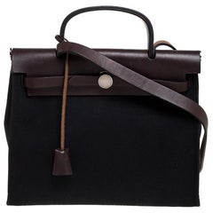 Hermes Schwarz/Braun Canvas und Leder Herbag Zip 31 Tasche