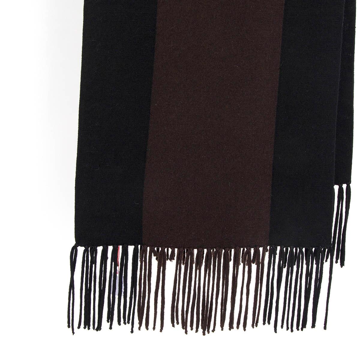 Black HERMES black & brown cashmere wool H Muffler Shawl Scarf For Sale