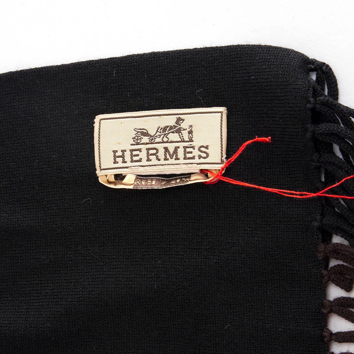 HERMES black & brown cashmere wool H Muffler Shawl Scarf For Sale 1