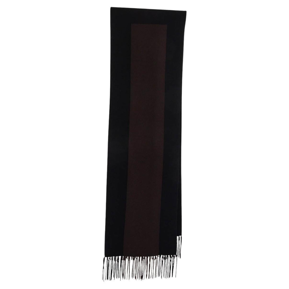 HERMES black & brown cashmere wool H Muffler Shawl Scarf For Sale
