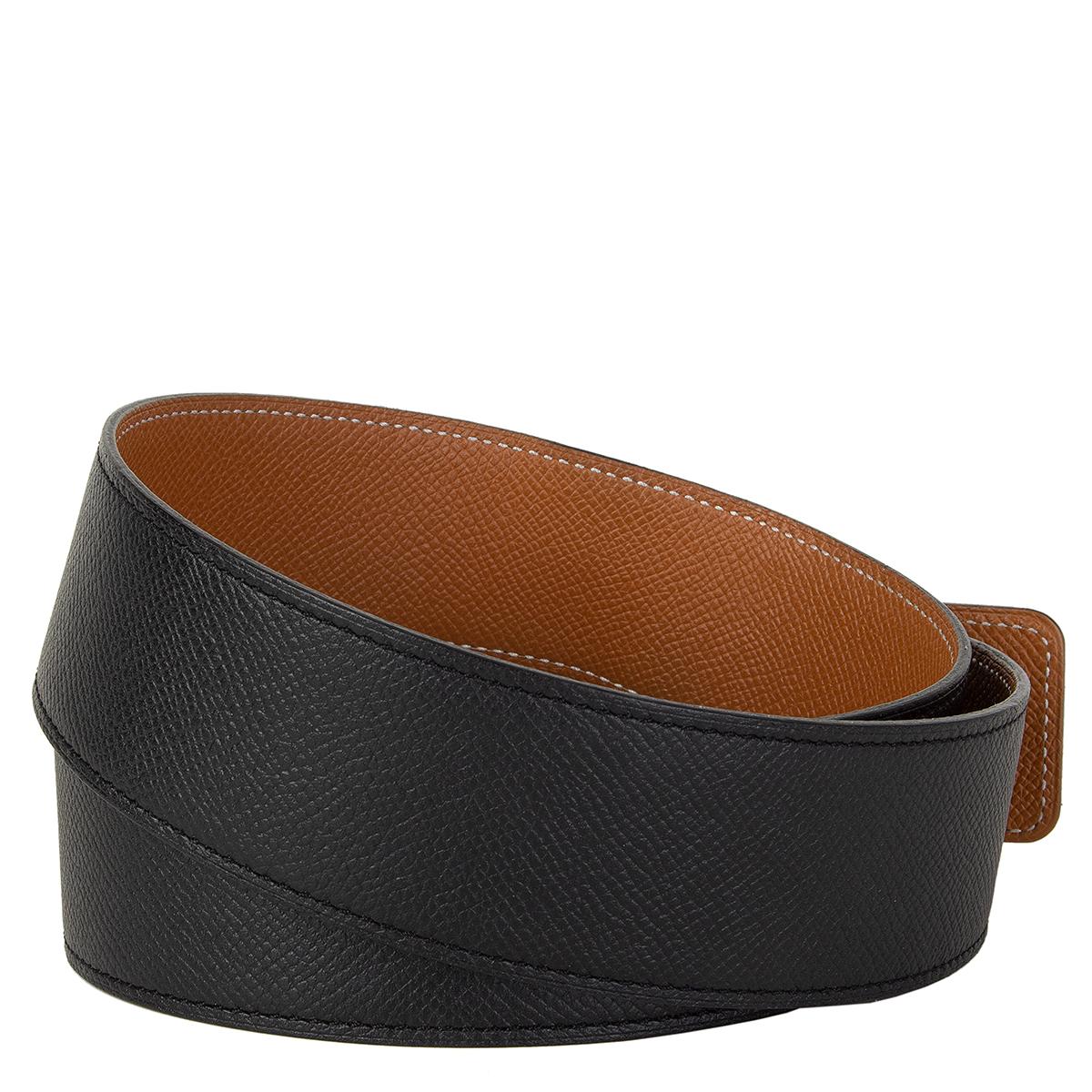 Hermes 'Constance 42mm' reversible belt in black and gold (camel) Veau Epsom leather with palladium and black lizard buckle.  Rare out of production belt. Has been worn and in excellent condition.

Tag Size 85
Width 4.2cm (1.6in)
Fits 82cm (32in) to
