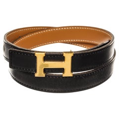 Hermès - Mini Constance en cuir noir, marron et or
