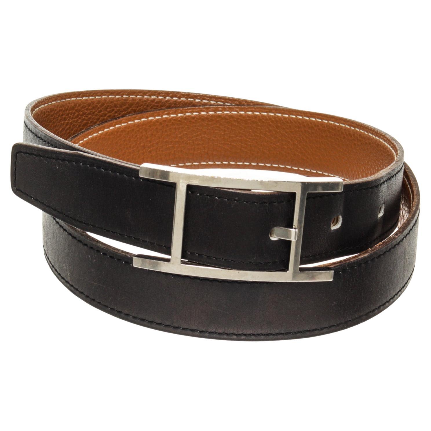 Hermes Black Brown Leather Api 85 Belt with leather silver-tone hardware  For Sale at 1stDibs | black and silver hermes belt, quentin hermes belt