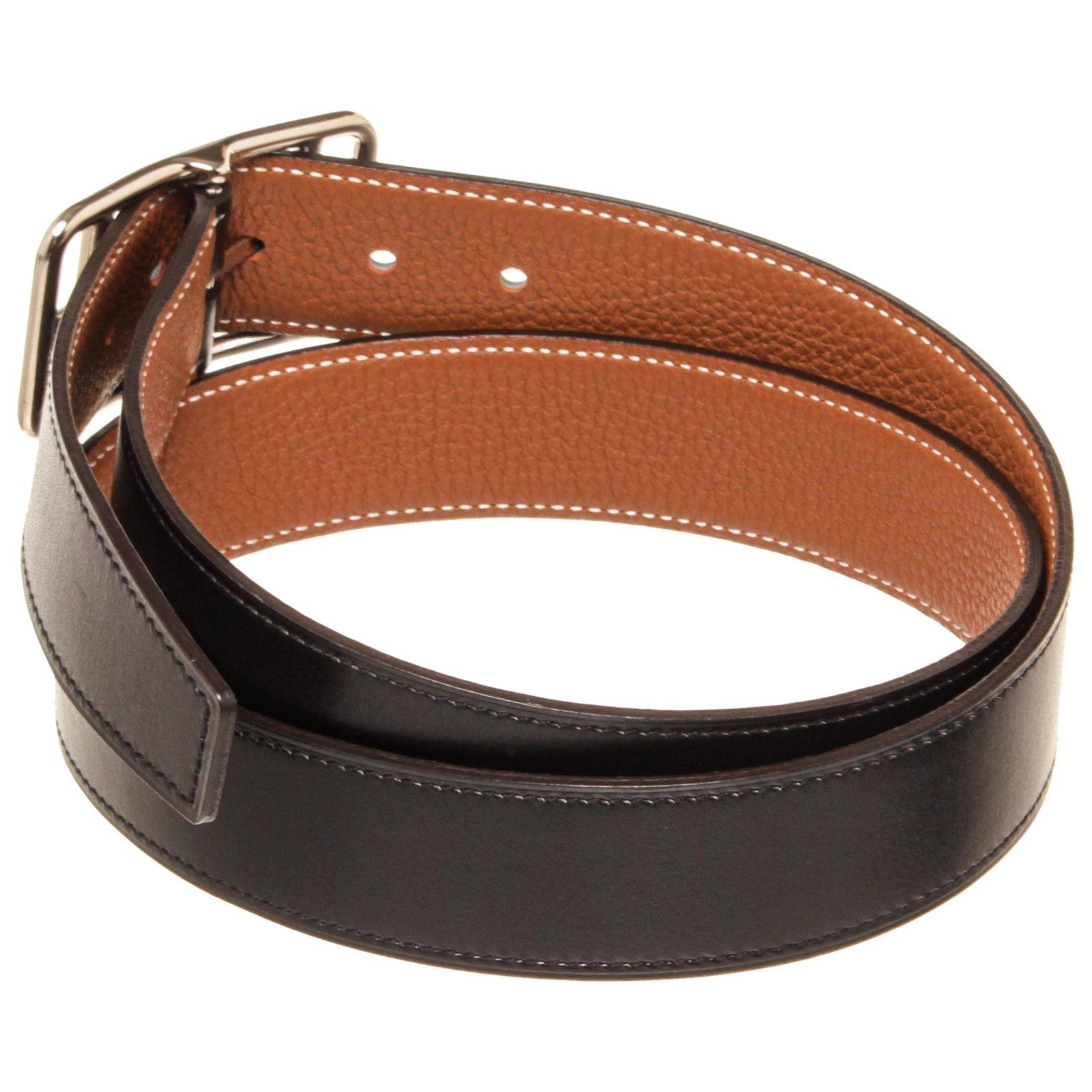 Hermes Cintura Cape Cod Reva in pelle nera e marrone con cuciture tonali In condizioni buone a Irvine, CA