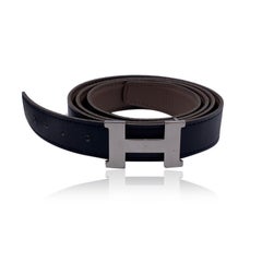 Hermes Black Brown Leather H Buckle Reversible Belt Size 95