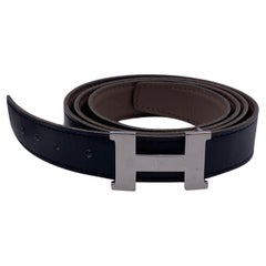Hermes Black Brown Leather H Buckle Reversible Belt Size 95