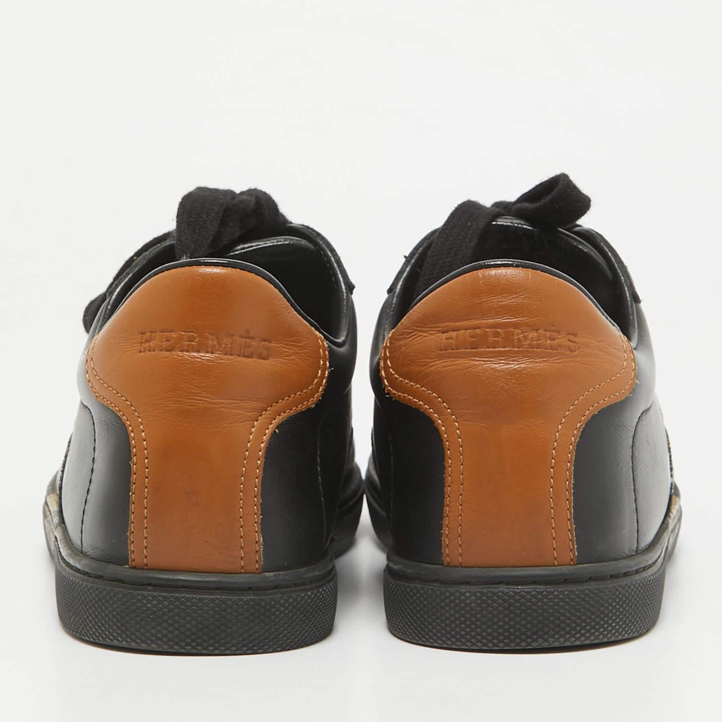 Hermes Black/Brown Leather Jaguar Quicker Sneakers Size 38 1