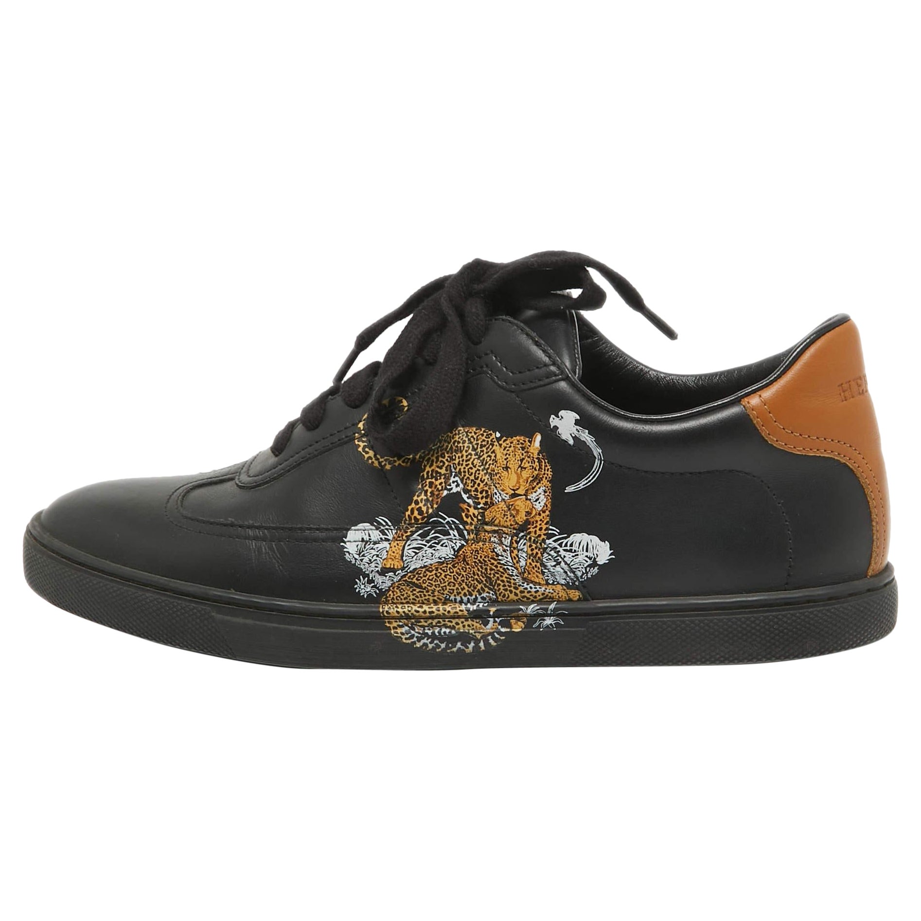 Hermes Black/Brown Leather Jaguar Quicker Sneakers Size 38