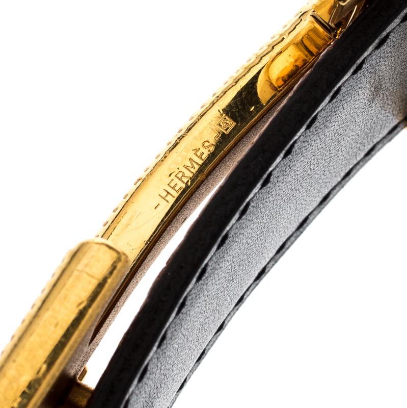 Hermès Black/Brown Leather Reversible Gold Grooved Finished H Buckle Belt 85cm 1