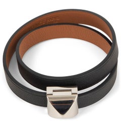 HERMES black brown Noir/Gold MEDOR INFINI DOUBLE TOUR Bracelet T1 Palladium