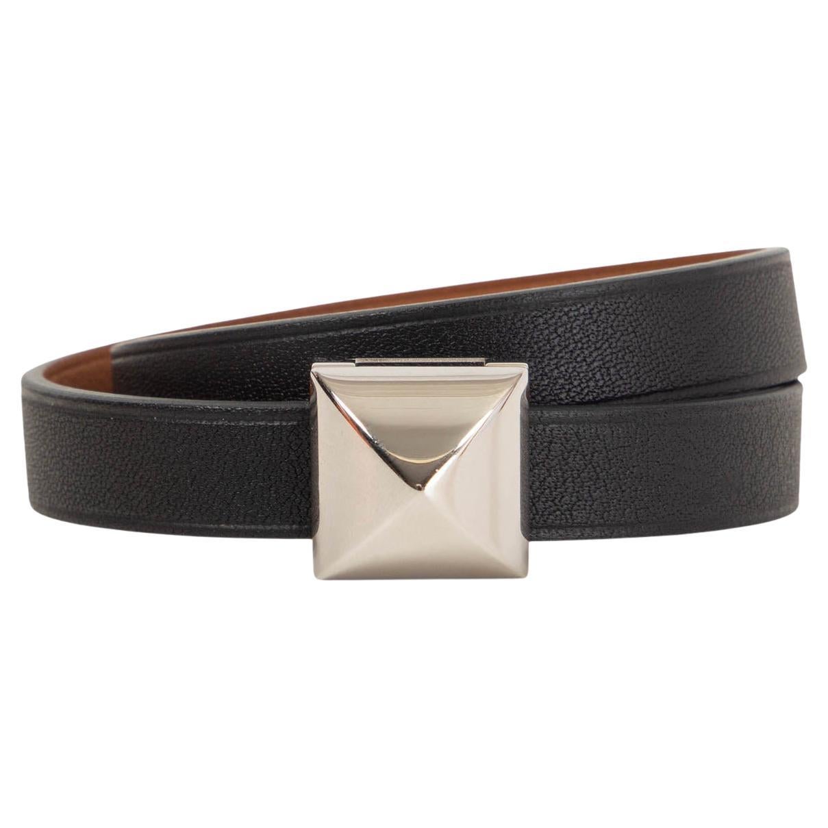 HERMES black brown Noir/Gold MEDOR INFINI DOUBLE TOUR Bracelet T1 Palladium