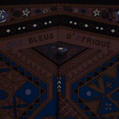 HERMES black brown OR'S D'AFRIQUE 90 silk twill Scarf
