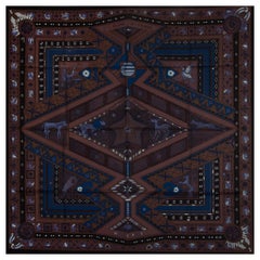 HERMES black brown OR'S D'AFRIQUE 90 silk twill Scarf