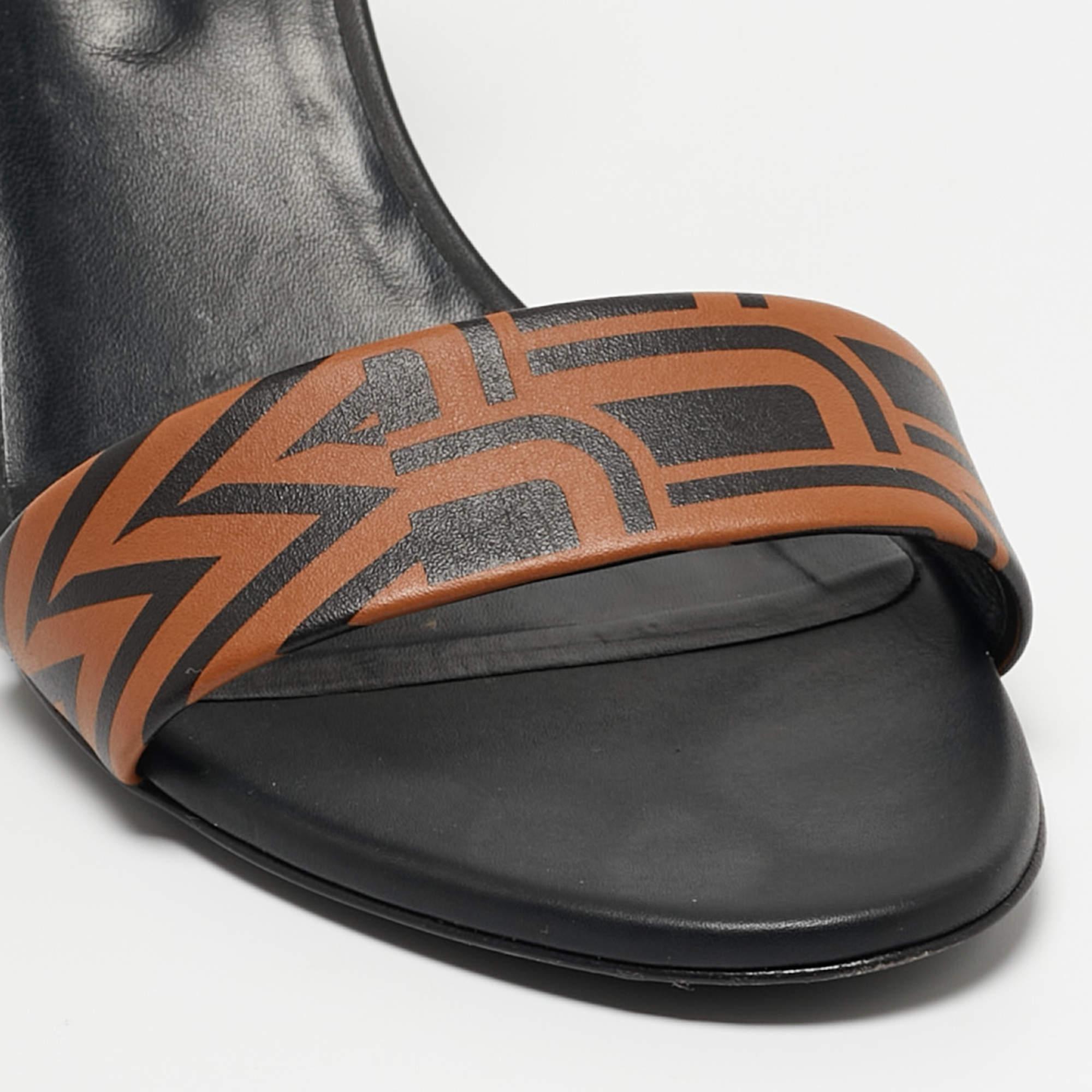 Hermes Black/Brown Printed Leather Acapulco Wedge Sandals Size 40 1