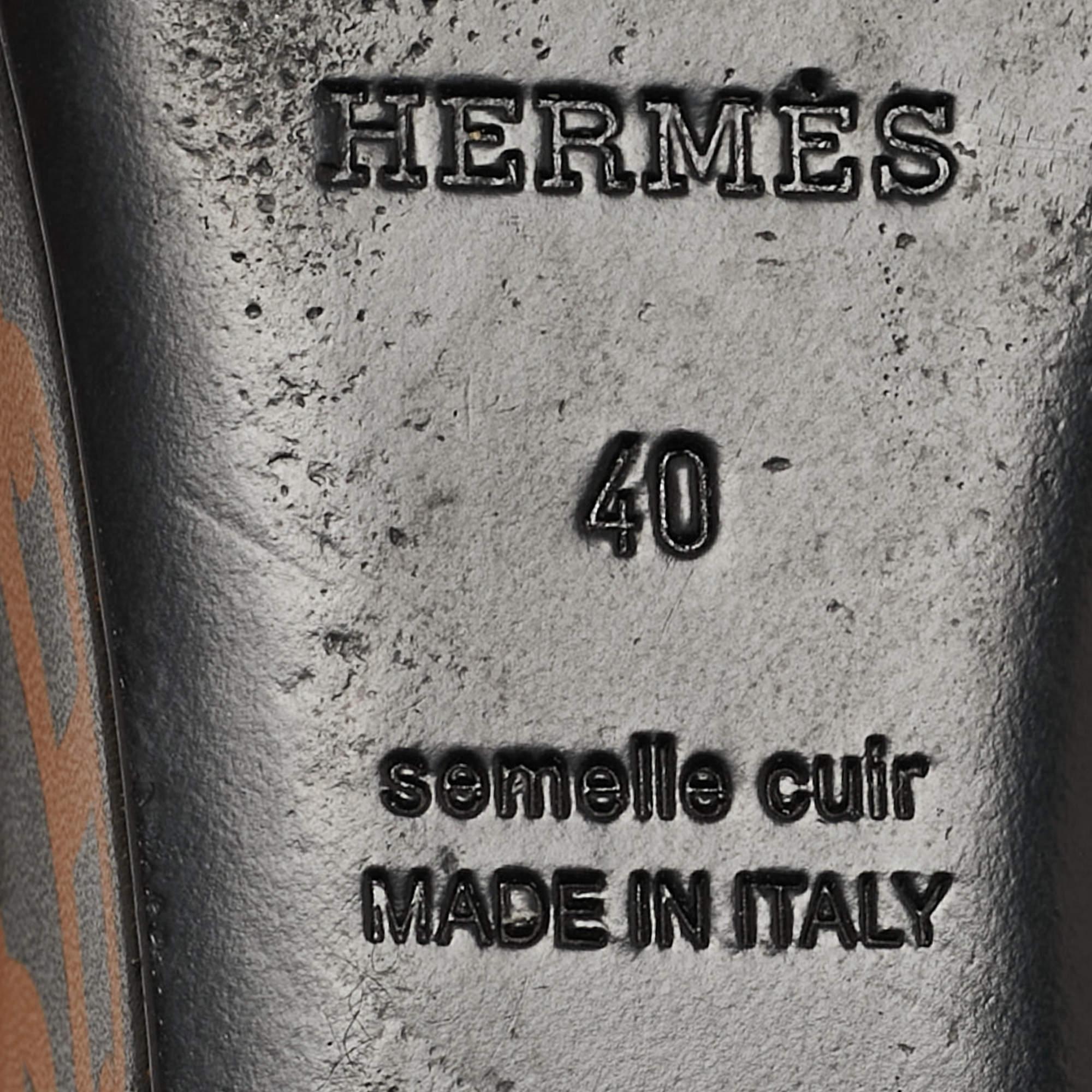 Hermes Sandales à talons compensés Acapulco en cuir imprimé noir/brun Taille 40 4