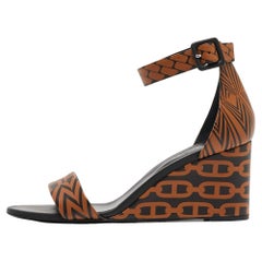 Hermes Black/Brown Printed Leather Acapulco Wedge Sandals Size 40