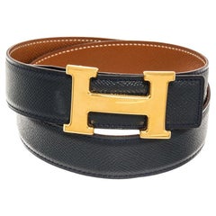 Hermes Black Brown Togo Leather H Reversible 70 Belt