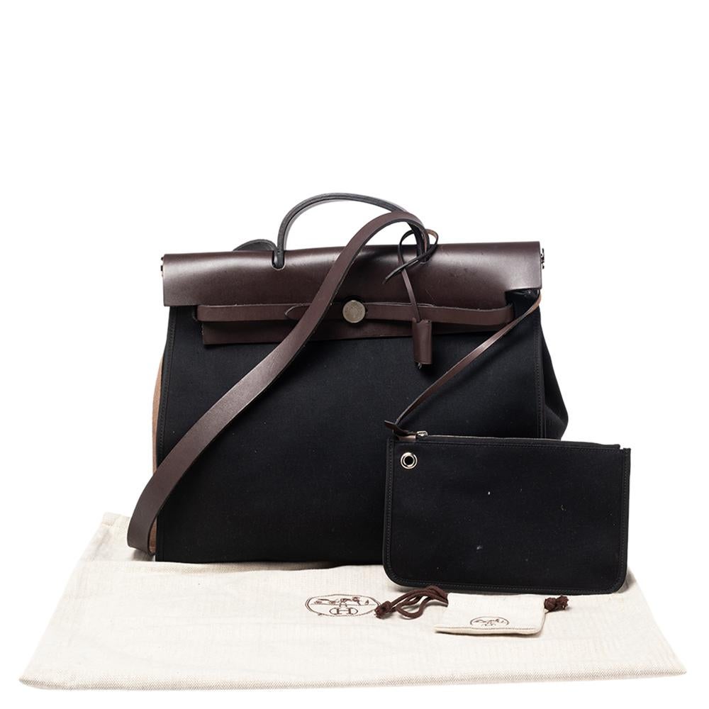 Hermes Black/Cacao Canvas and Leather Herbag Zip 39 Bag 7