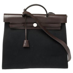 Hermes Black/Cacao Canvas and Leather Herbag Zip 39 Bag