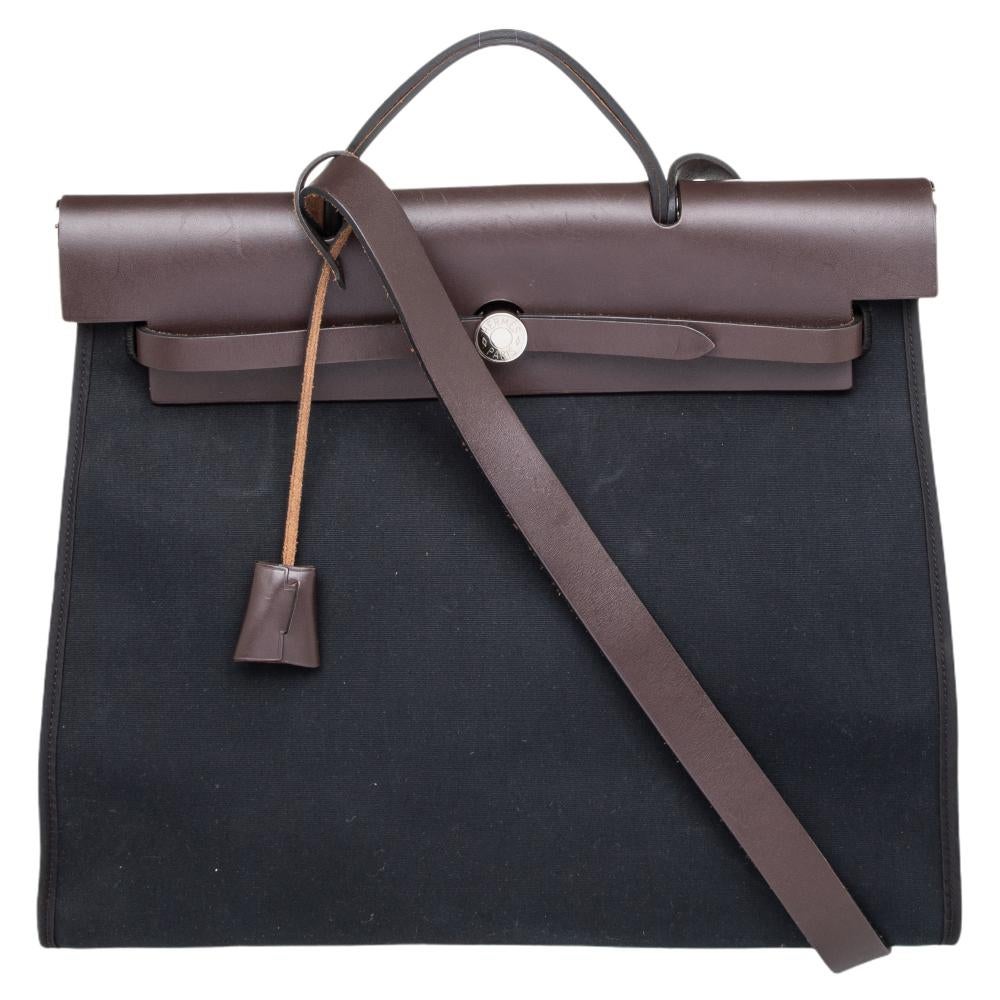 Hermes Black/Cacao Canvas and Leather Herbag Zip 39 Bag