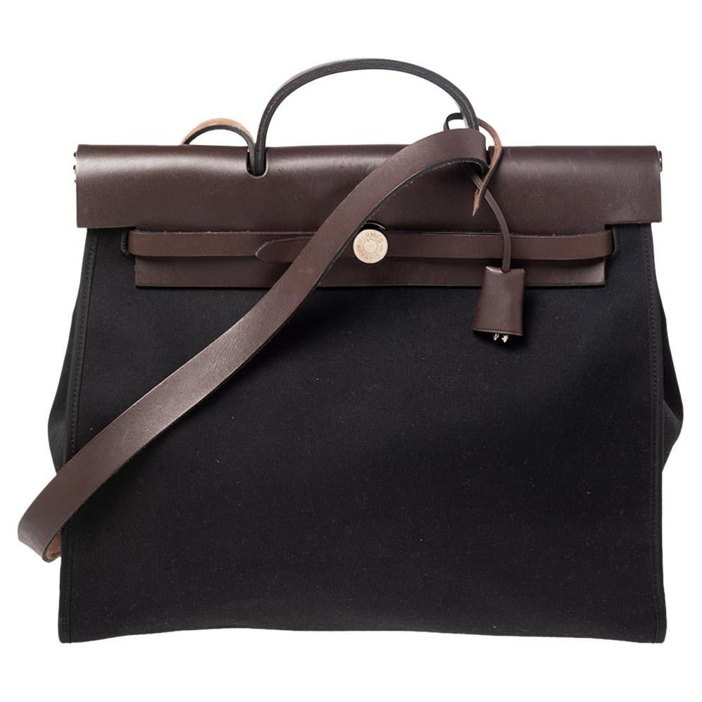 Hermes Black/Cacao Canvas and Leather Herbag Zip 39 Bag