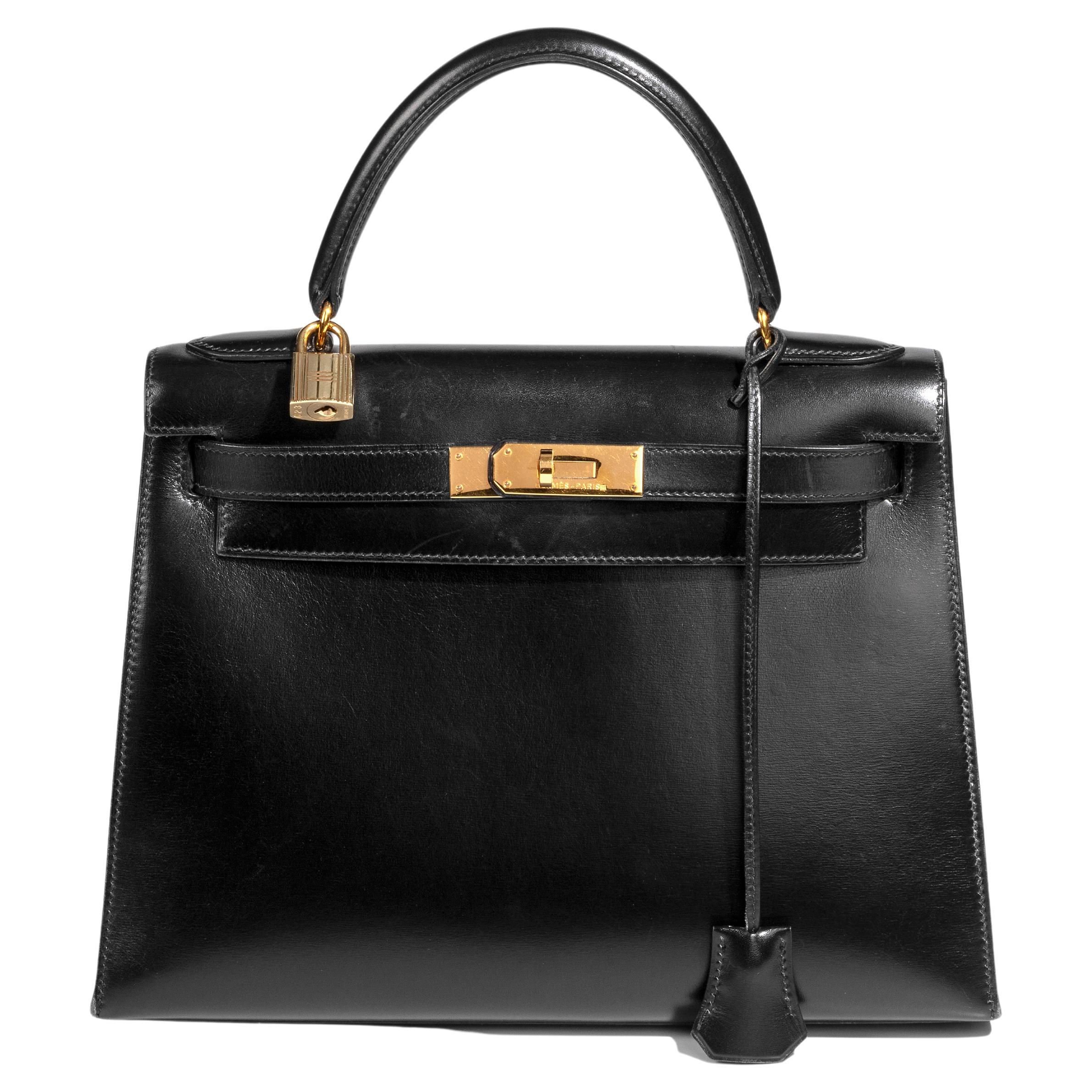 Hermes Caja de becerro negro Sellier Kelly 28