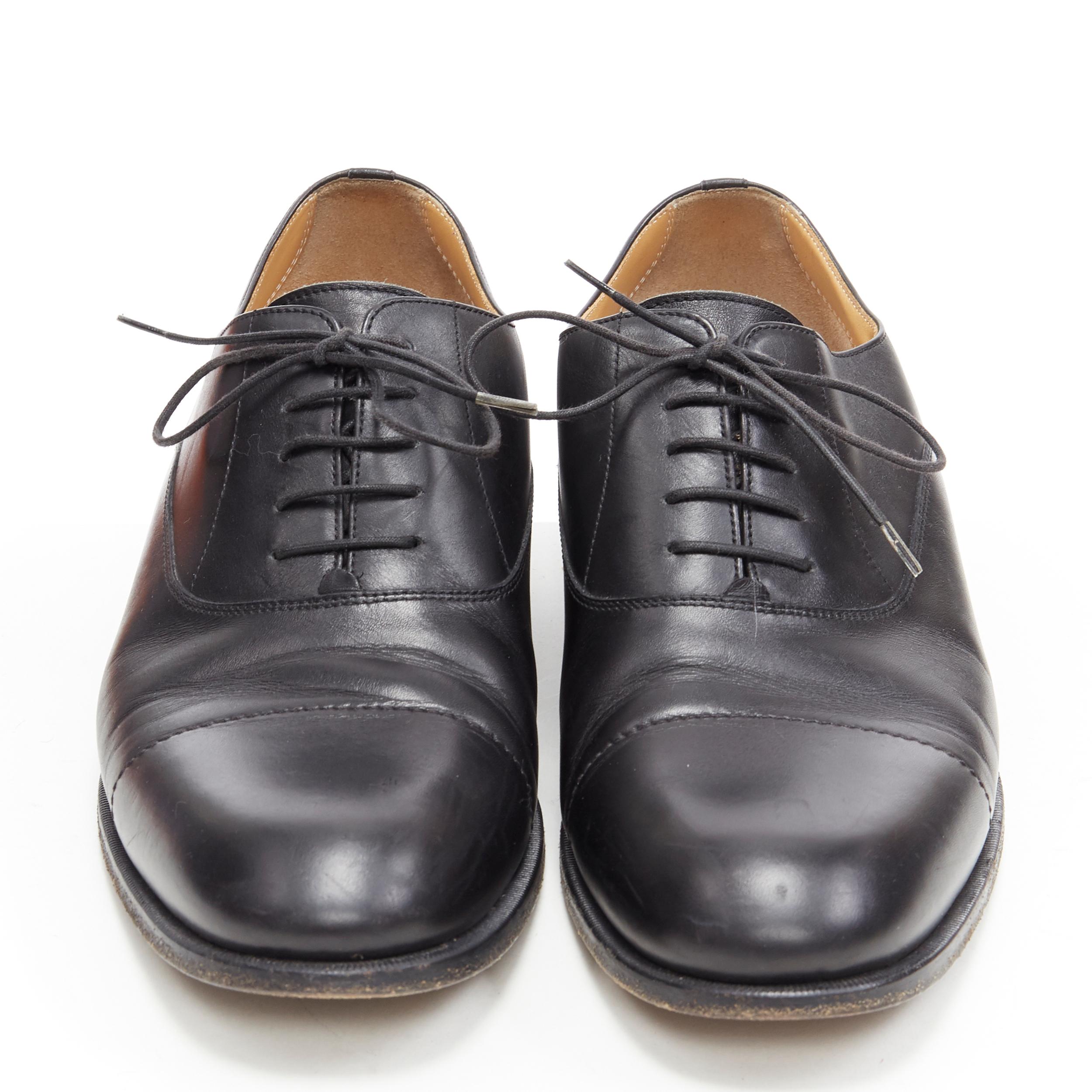 Black HERMES black calf leather 5-eyelet lace up derby oxford dress shoes EU43.5