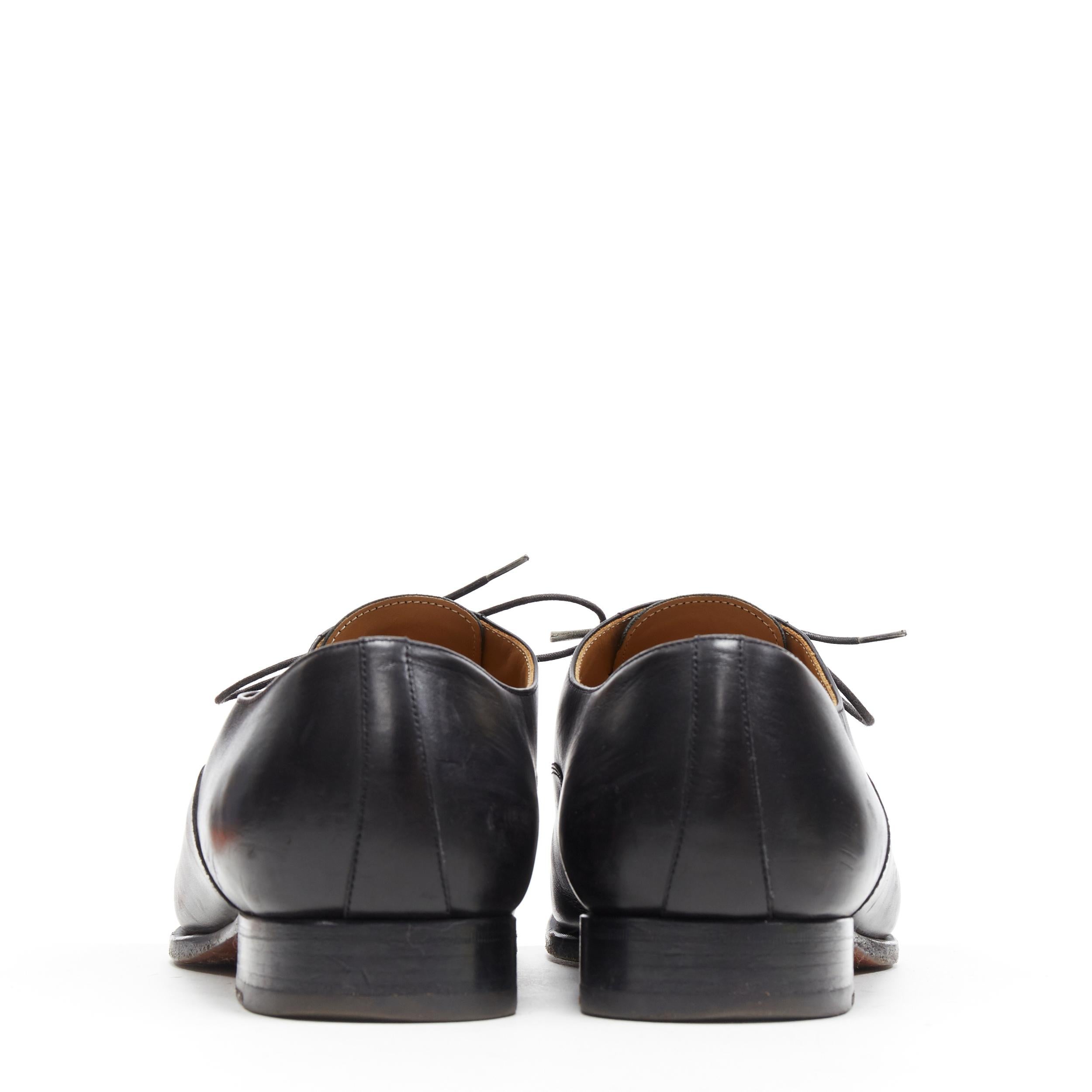 Men's HERMES black calf leather 5-eyelet lace up derby oxford dress shoes EU43.5