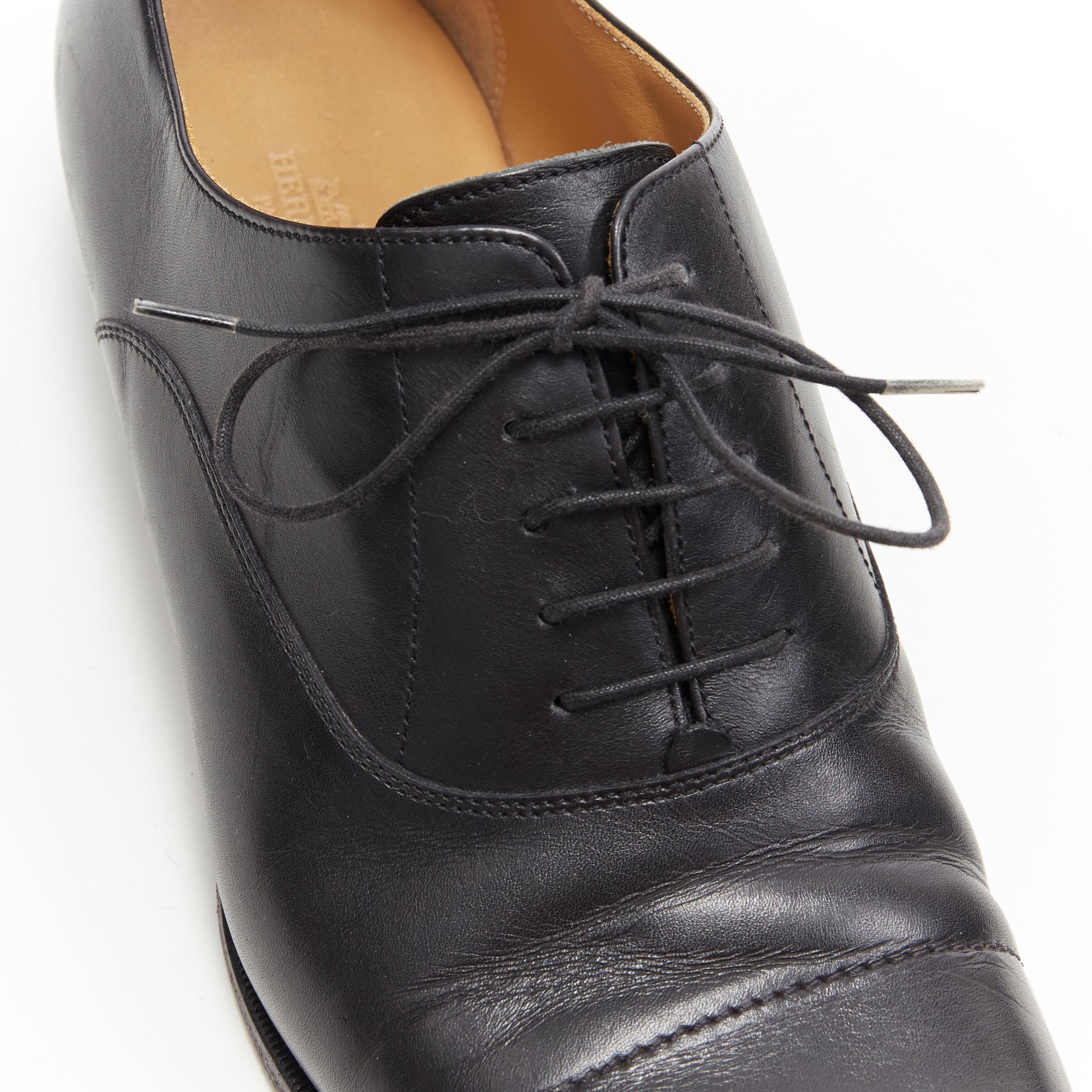HERMES black calf leather 5-eyelet lace up derby oxford dress shoes EU43.5 3