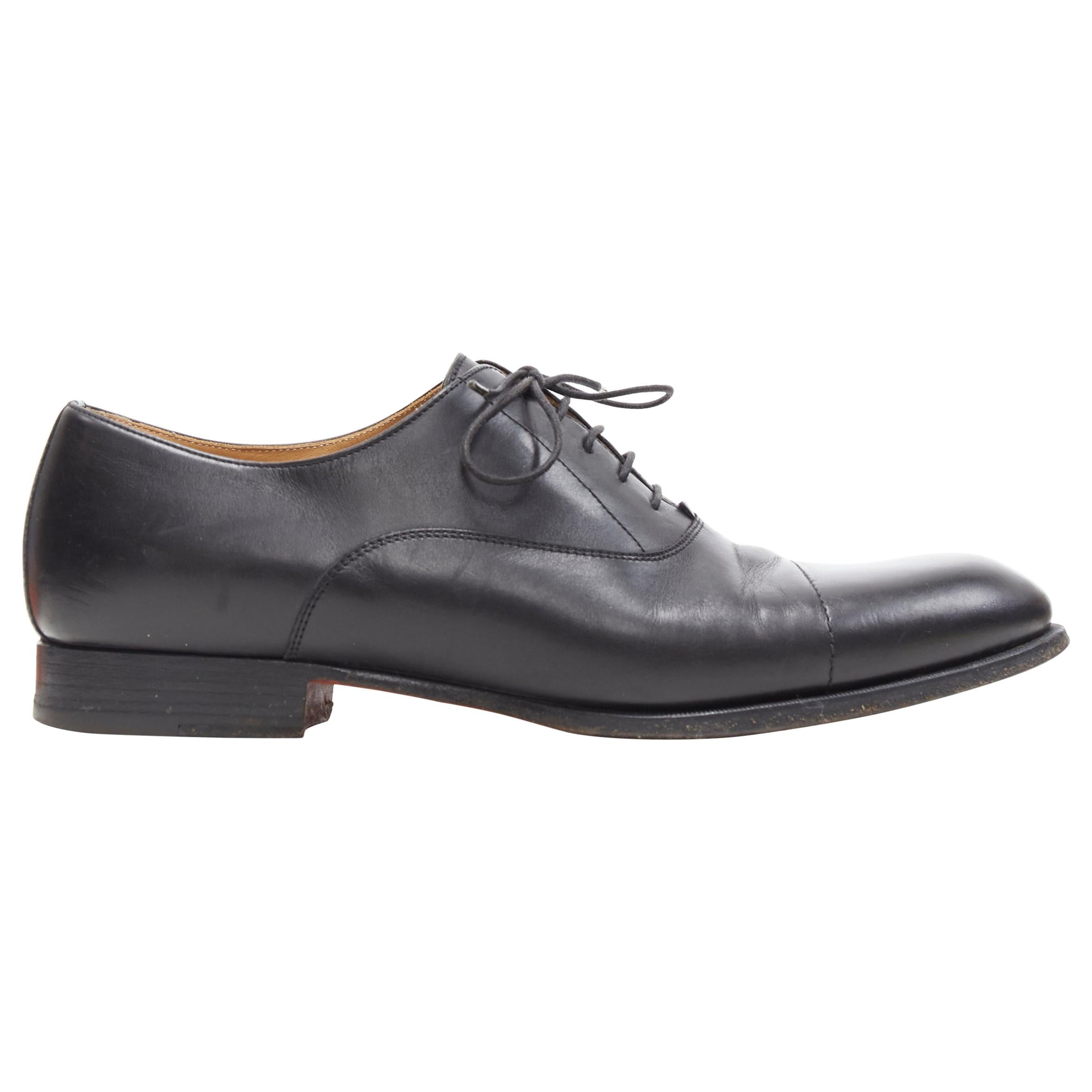 HERMES black calf leather 5-eyelet lace up derby oxford dress shoes EU43.5