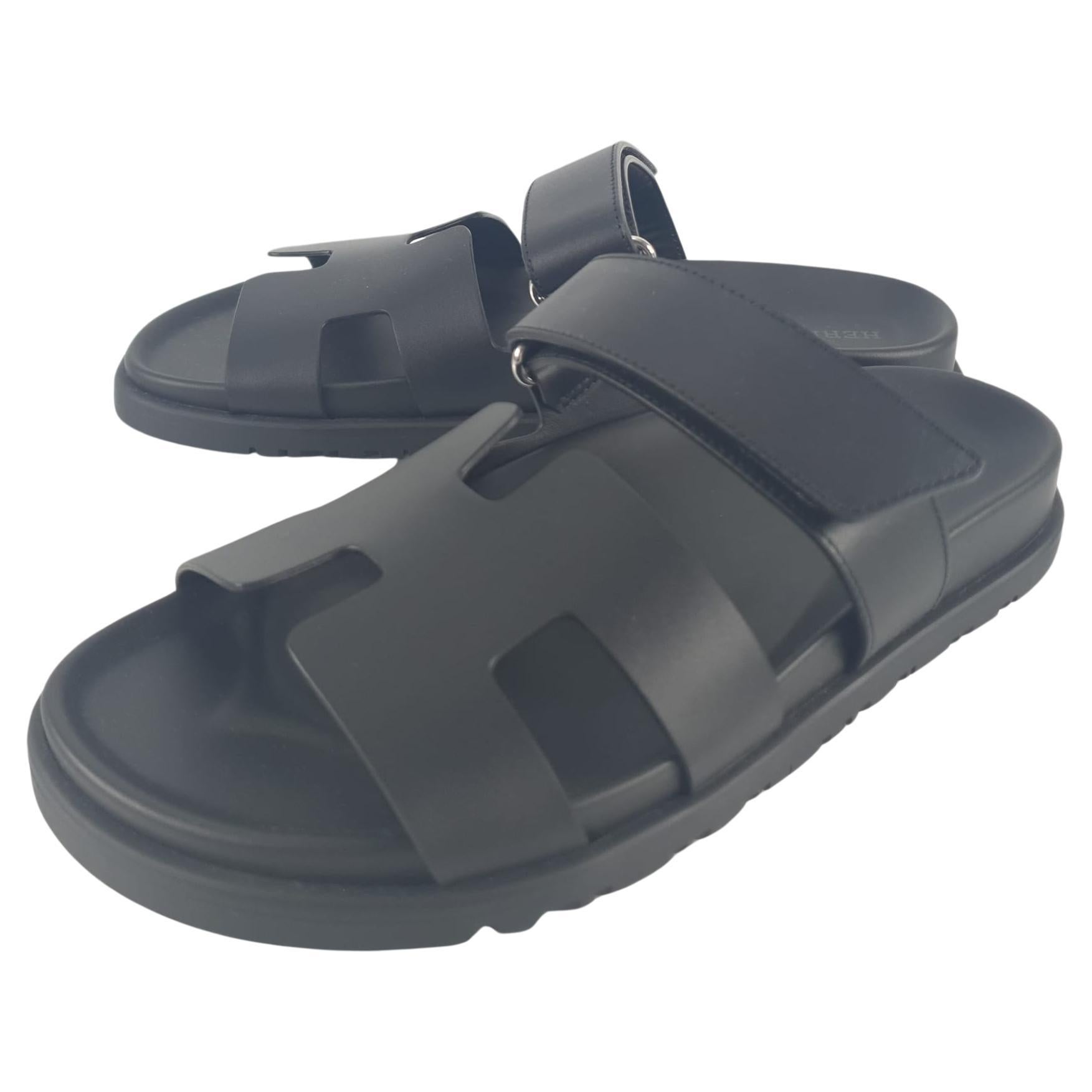 Hermes Black calfskin Chypre sandal size 37 For Sale