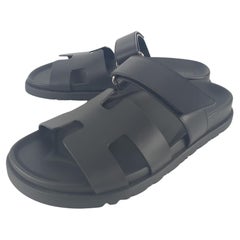 Hermes Black calfskin Chypre sandal size 37