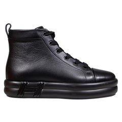 Hermès Black Calfskin Happiness High Top Trainers Size IT 35