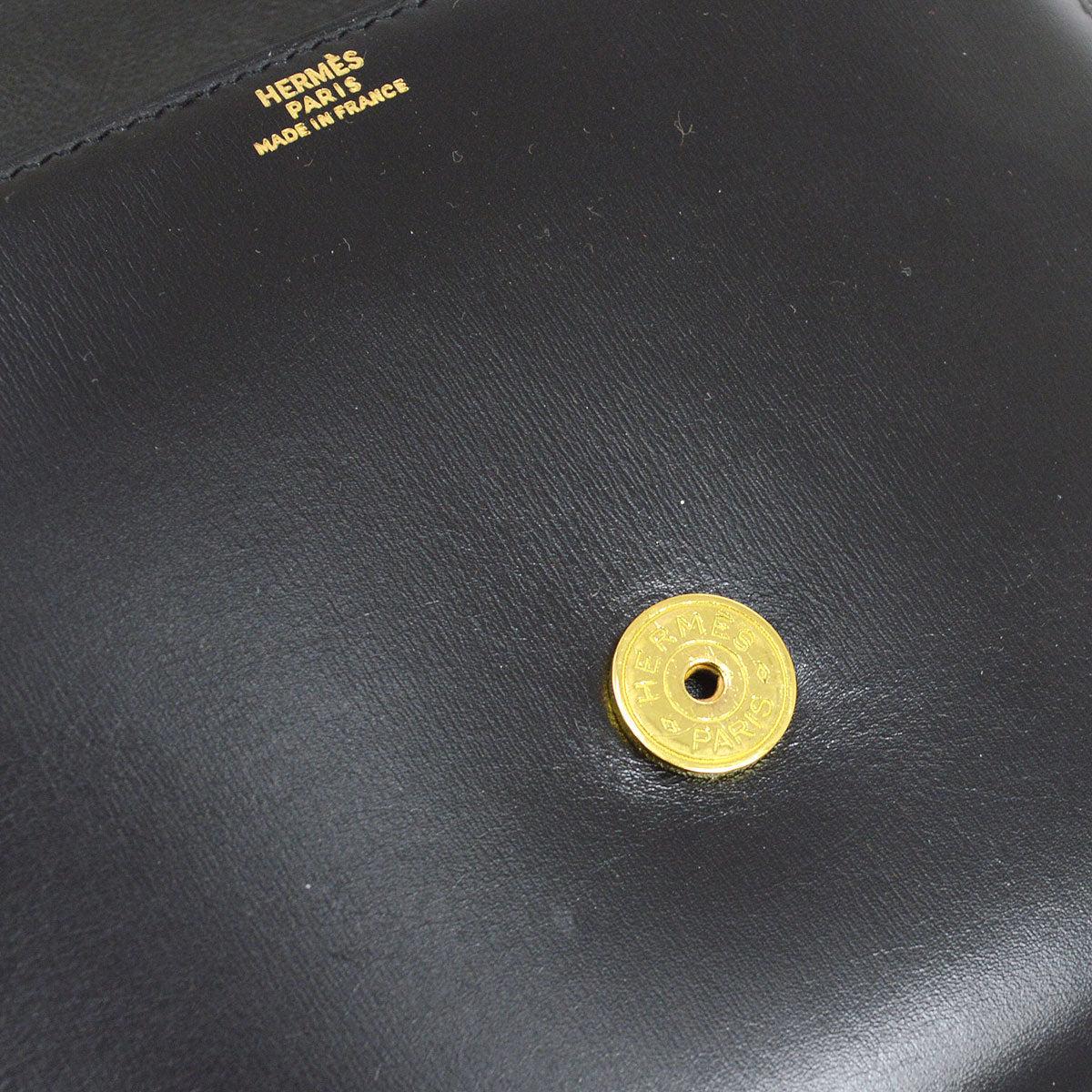 Women's HERMES Black Calfskin Leather Gold Sun Kelly Style Top Handle Satchel Bag