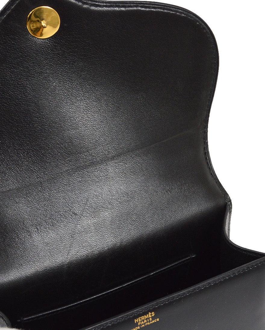 HERMES Black Calfskin Leather Gold Sun Kelly Style Top Handle Satchel Bag 1