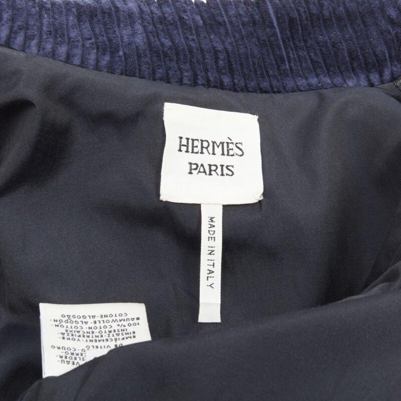 HERMES black calfskin leather navy corduroy trim cape flared leather jacket FR36 5