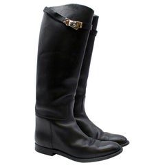 Hermes Black Calfskin Leather Riding Boots 39