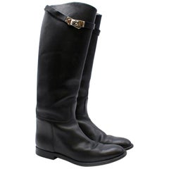 Hermes Black Calfskin Leather Riding Boots 39