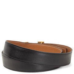 HERMES black & camel leather 32mm REVERSIBLE 5382 H Belt 95