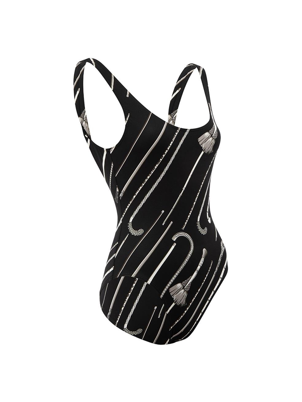 CONDITION is Never worn, with tags. No visible wear to swimsuit is evident on this new Hermès designer resale item.
  
  Details
  Black
  Synthetic
  Swimsuit
  Tassel and cane print
  Round neckline
  
  Made in France
  
  Composition
  62%