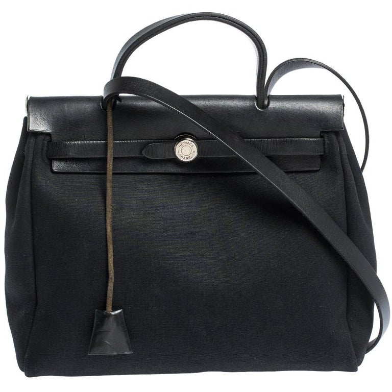 Hermes Black Canvas and Leather 2-in-1 Herbag Backpack Hermes