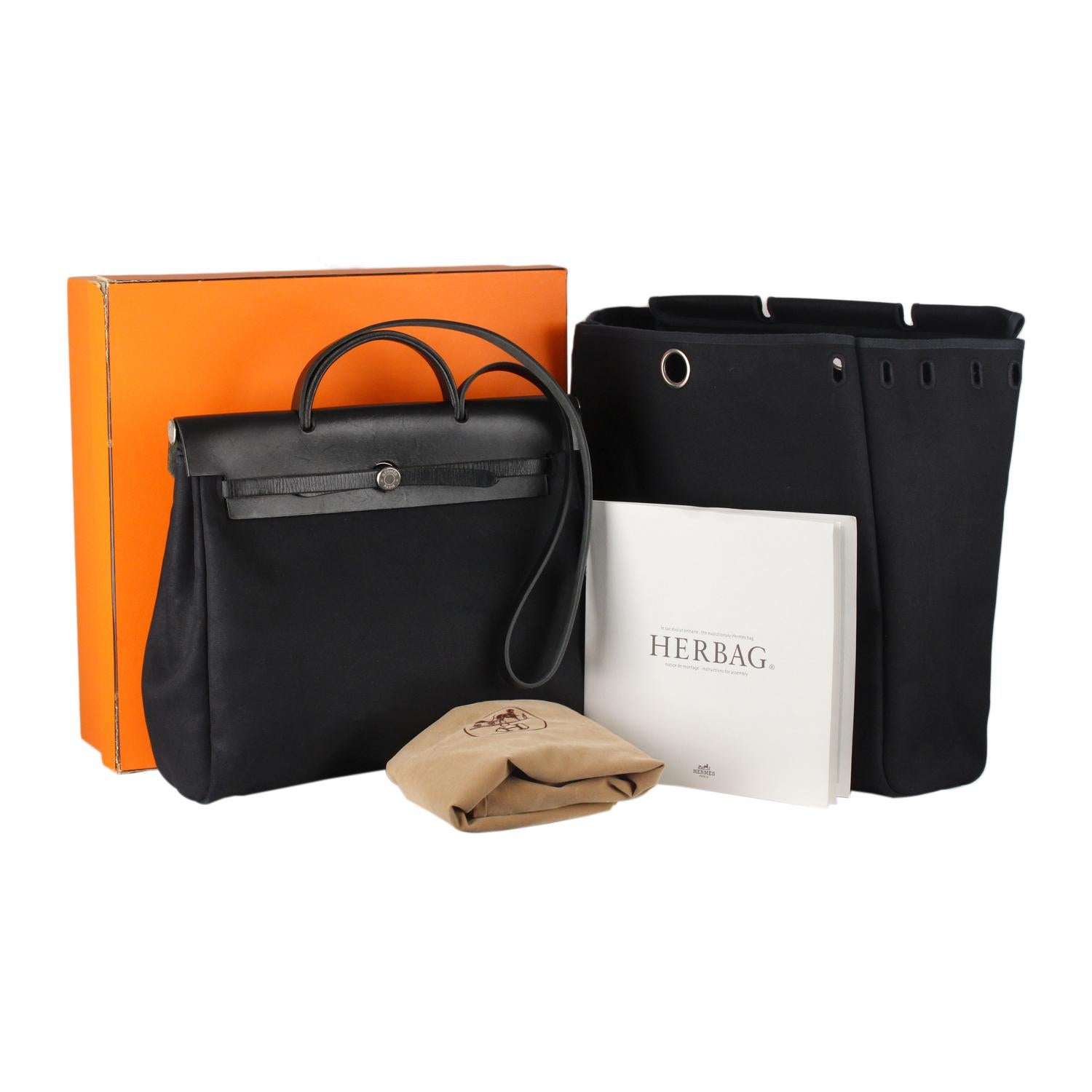 Hermes Black Canvas and Leather 2 in 1 Herbag Satchel Bag 2