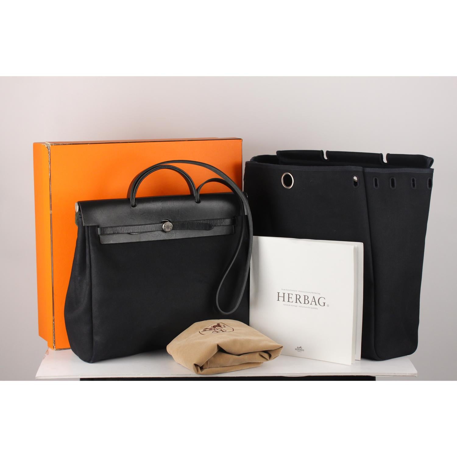 Hermes Black Canvas and Leather 2 in 1 Herbag Satchel Bag 3