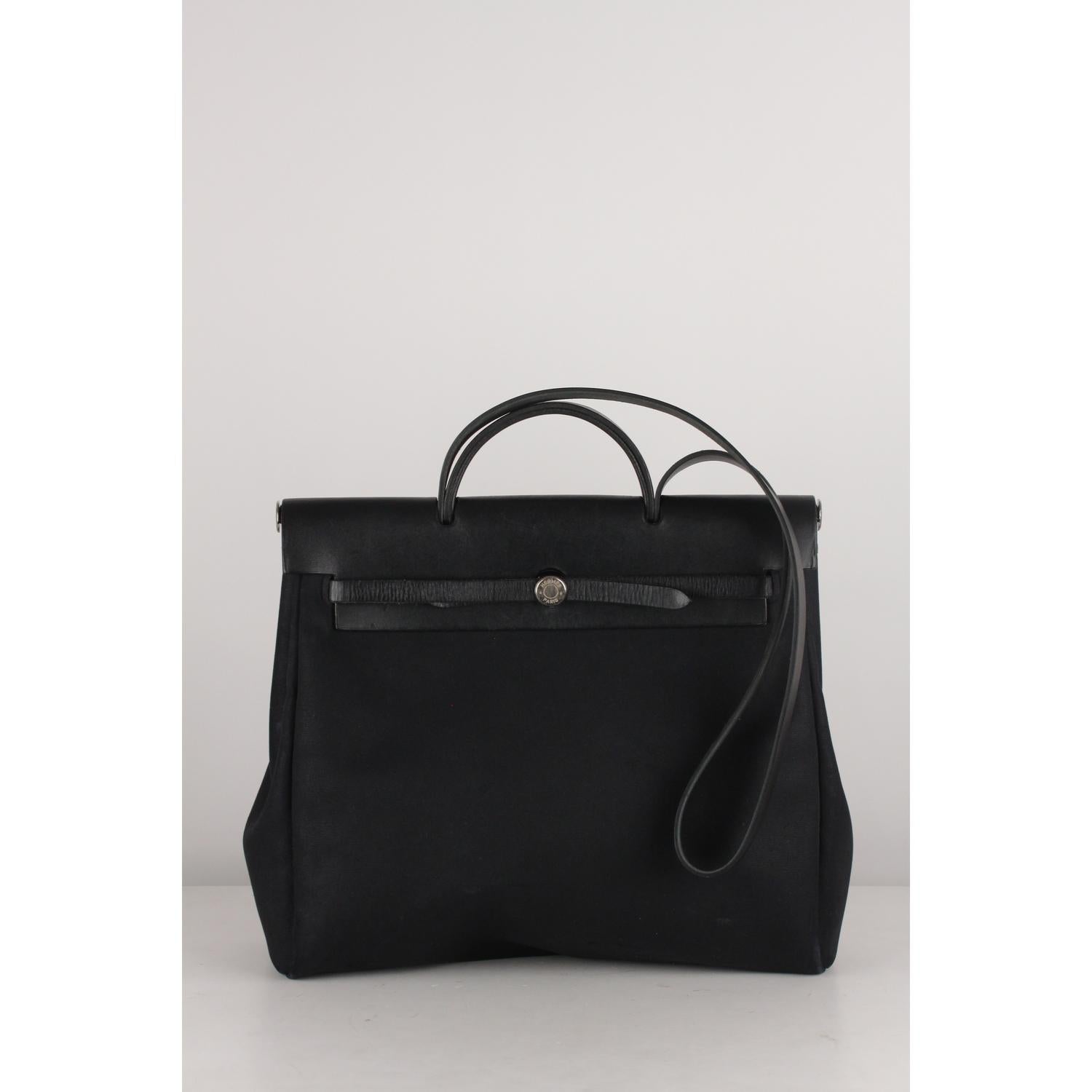 Hermes Black Canvas and Leather 2 in 1 Herbag Satchel Bag 4