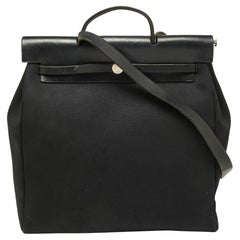 Hermes Black Canvas and Leather Herbag 39 Bag