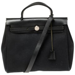 Hermès Black Canvas and Leather Herbag Zip 31 Bag