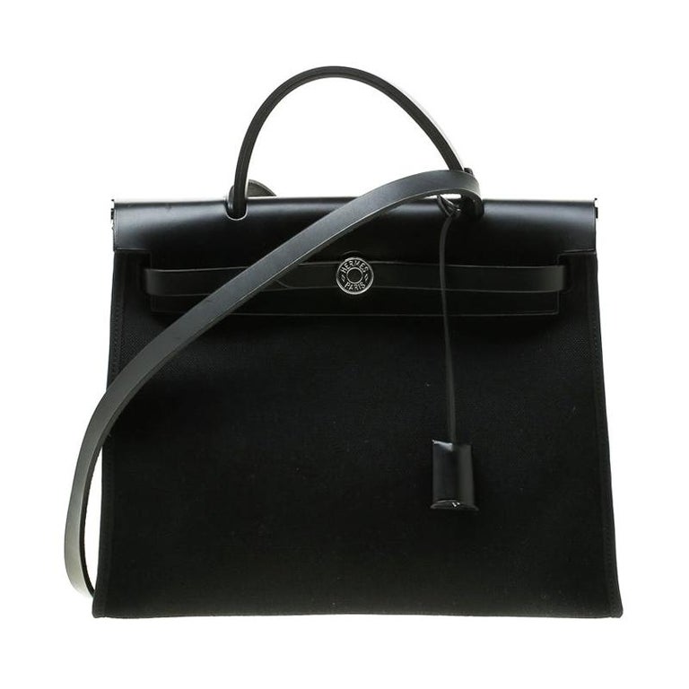 Hermes Black Canvas and Leather Herbag Zip 31 Bag For Sale at 1stDibs
