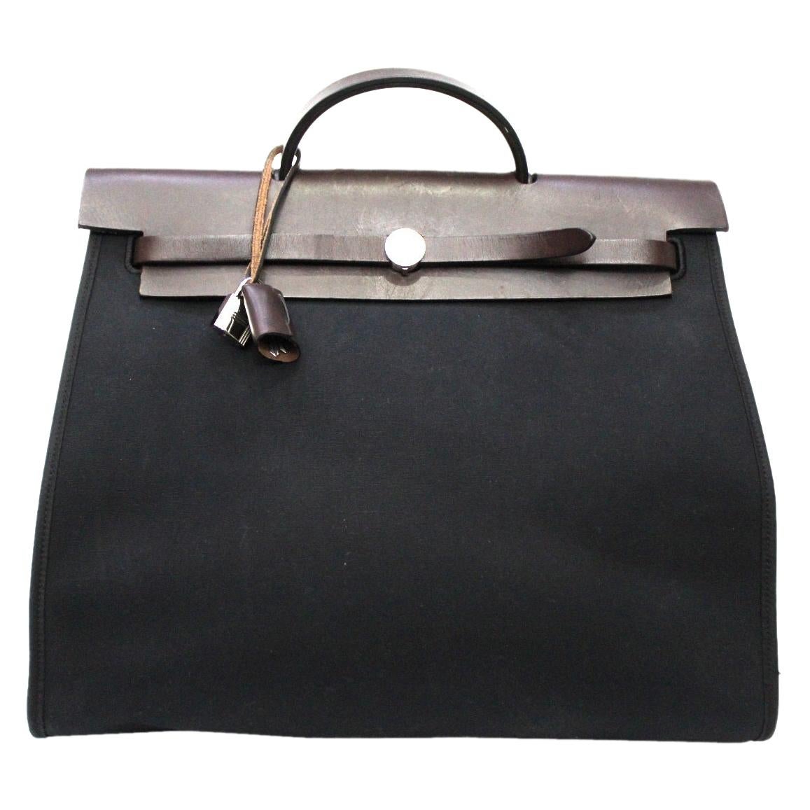 Hermès Black Canvas and Leather Herbag Zip 39 Bag