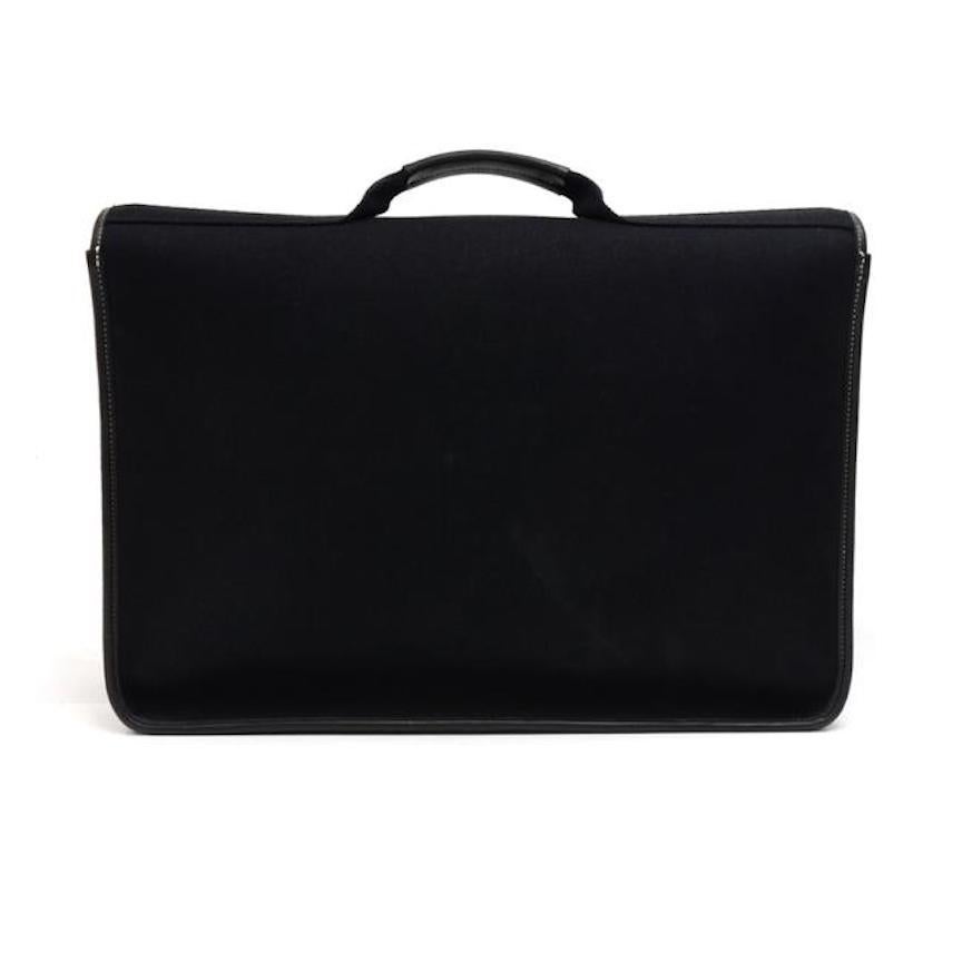 Hermes Black Canvas Leather Buckle Flap Top Handle Business Briefcase Bag In Good Condition In Chicago, IL