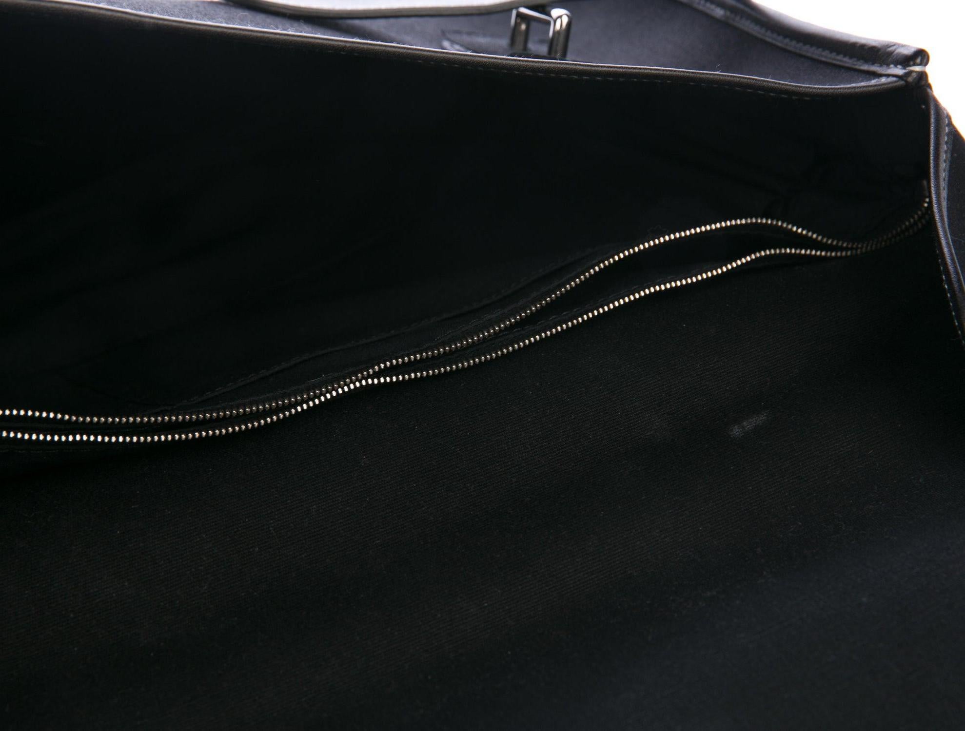 Hermes Black Canvas Leather Buckle Flap Top Handle Business Briefcase Bag 1